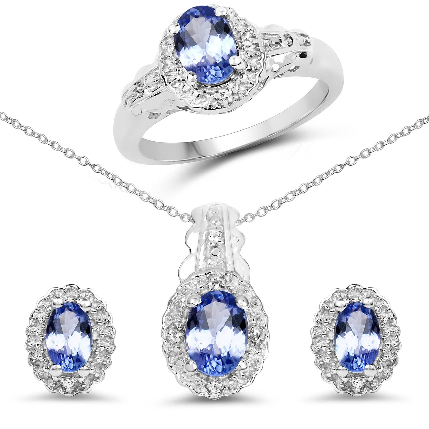 Ensemble de bijoux en tanzanite véritable de 2,46 carats et topaze blanche