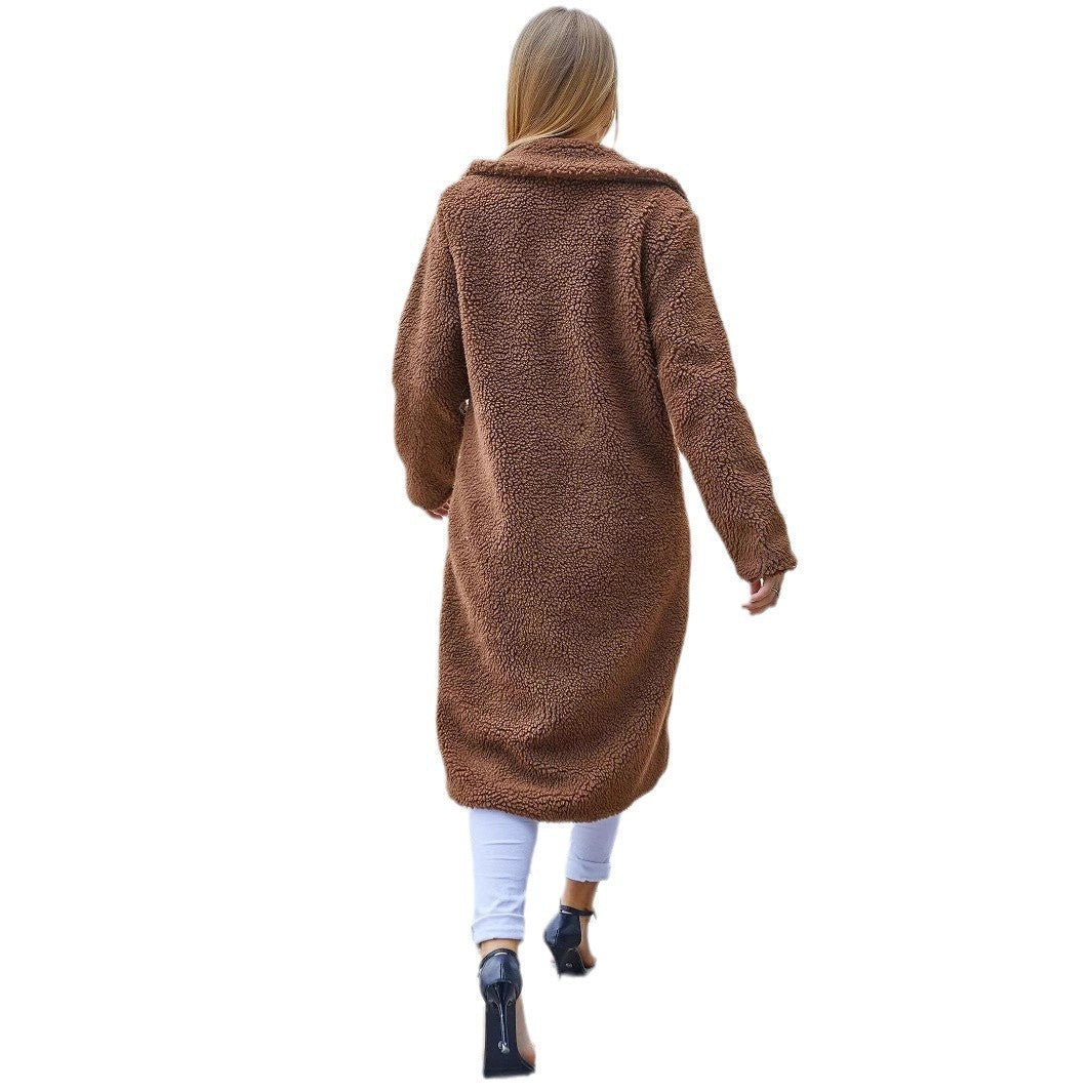 Elegant Solid-Color Long-Sleeve Coat with Lapel Collar