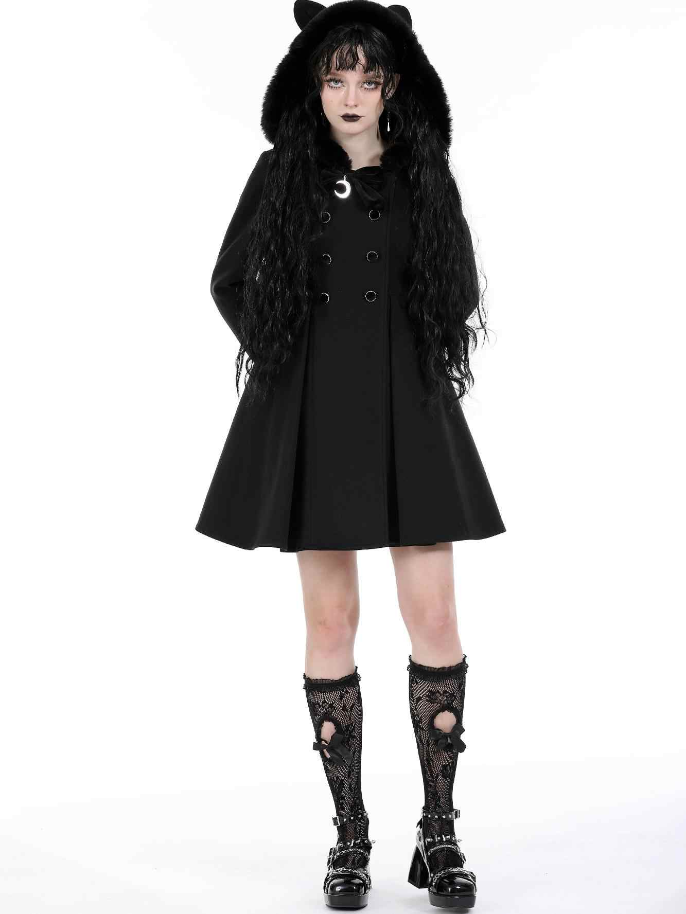 Manteau à capuche noir avec oreilles de chat gothiques