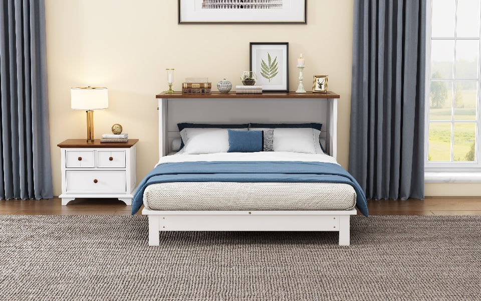Solid Pine Murphy Bed Chest with Charging Station - Queen