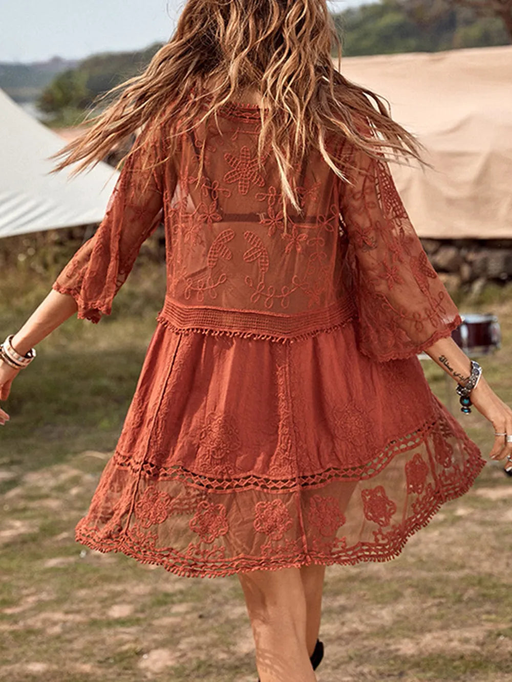 Sexy lace loose beach vacation hooded skirt bikini jacket swimsuit women - Korvel