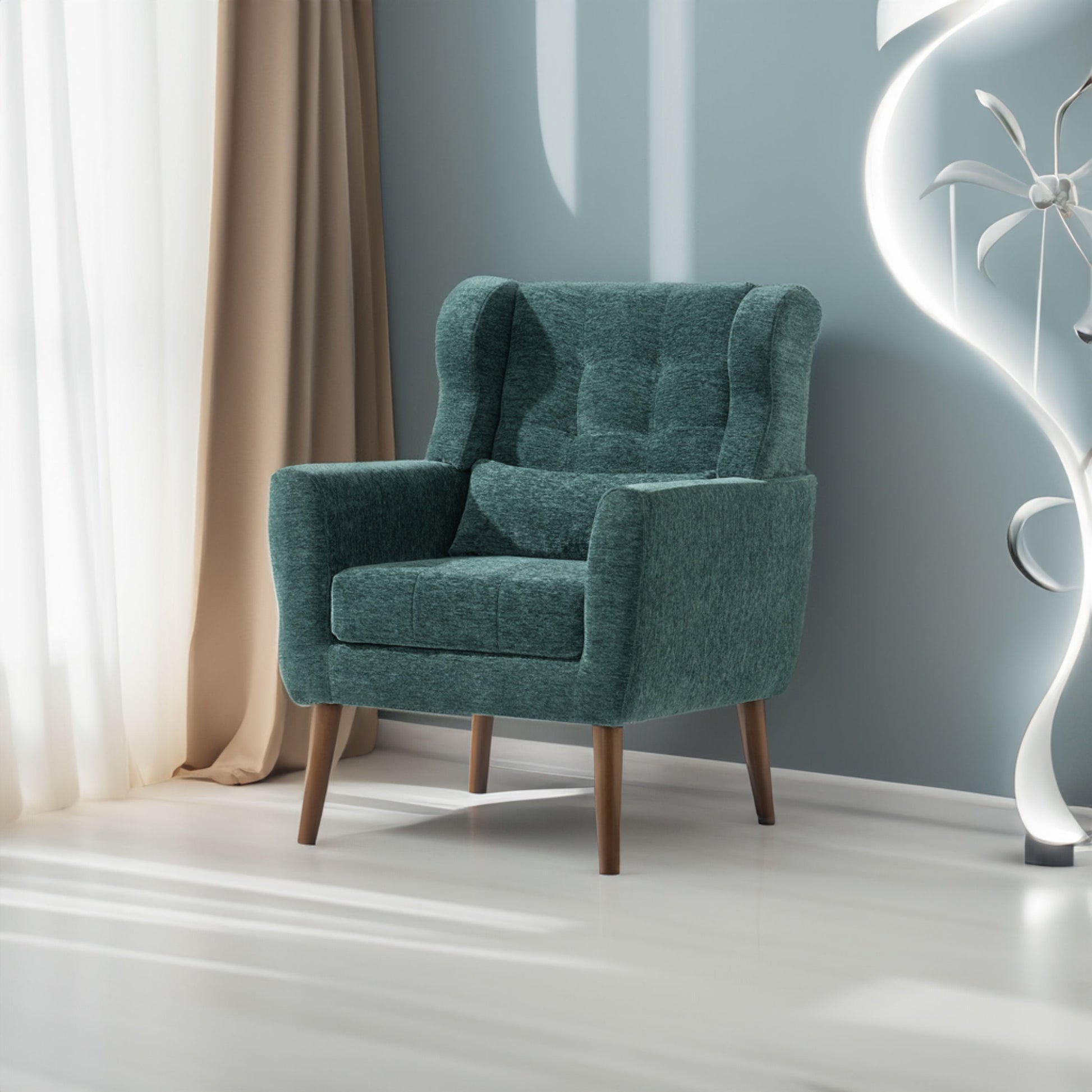 Modern Accent Chair Upholstered Foam Filled Living Room Chairs Comfy Reading Chair Mid Century Modern Chair  (Blackish Green) - Korvel