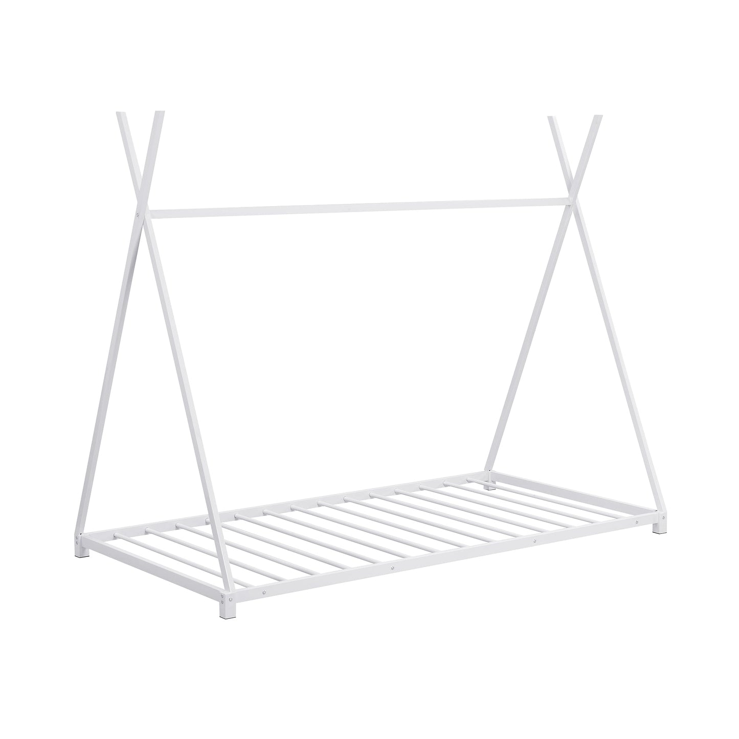 Metal Twin Size House Platform Bed with Triangle Structure  White - Korvel