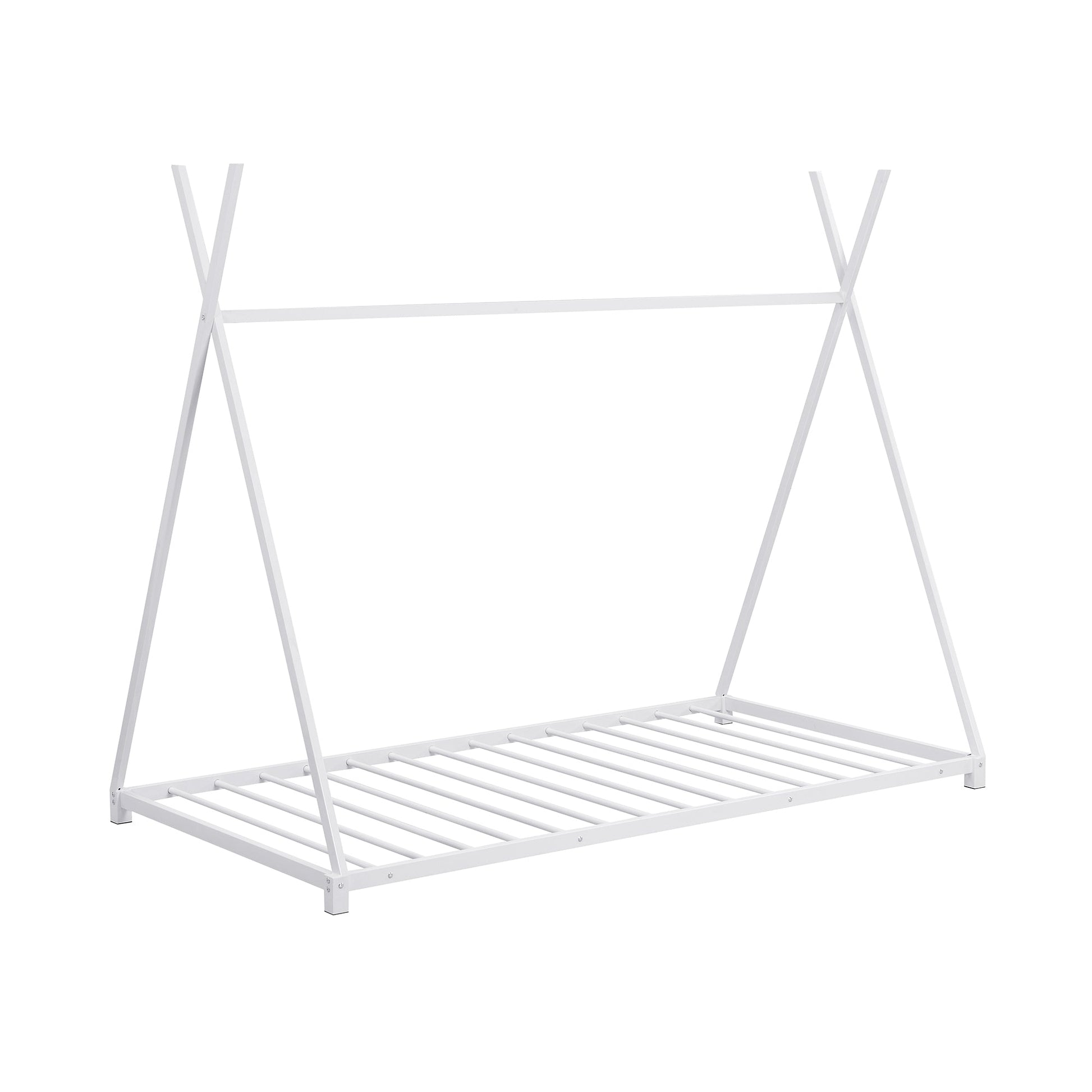 Metal Twin Size House Platform Bed with Triangle Structure  White - Korvel