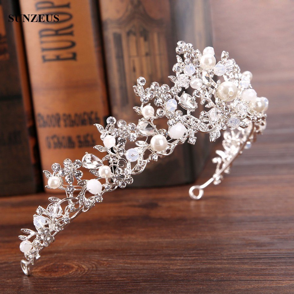 Silver Crystal Bridal Tiara With Pearls Headband Wedding Crown For Brides Marriage Accessories - Korvel