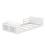 Twin Size Floor Bed with Storage Footboard and Guardrail, White - Korvel