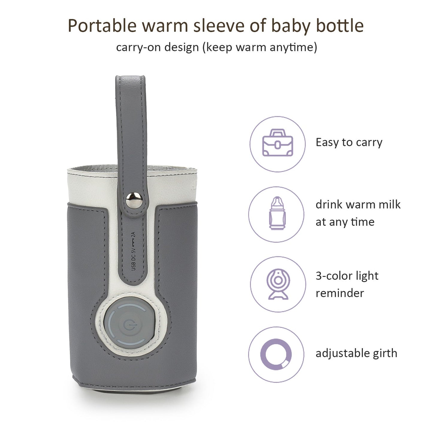 Warmer bag Warm milk bag leather three speed adjustable heating milk bottle bag car portable constant temperature heating cup sleeve - Korvel