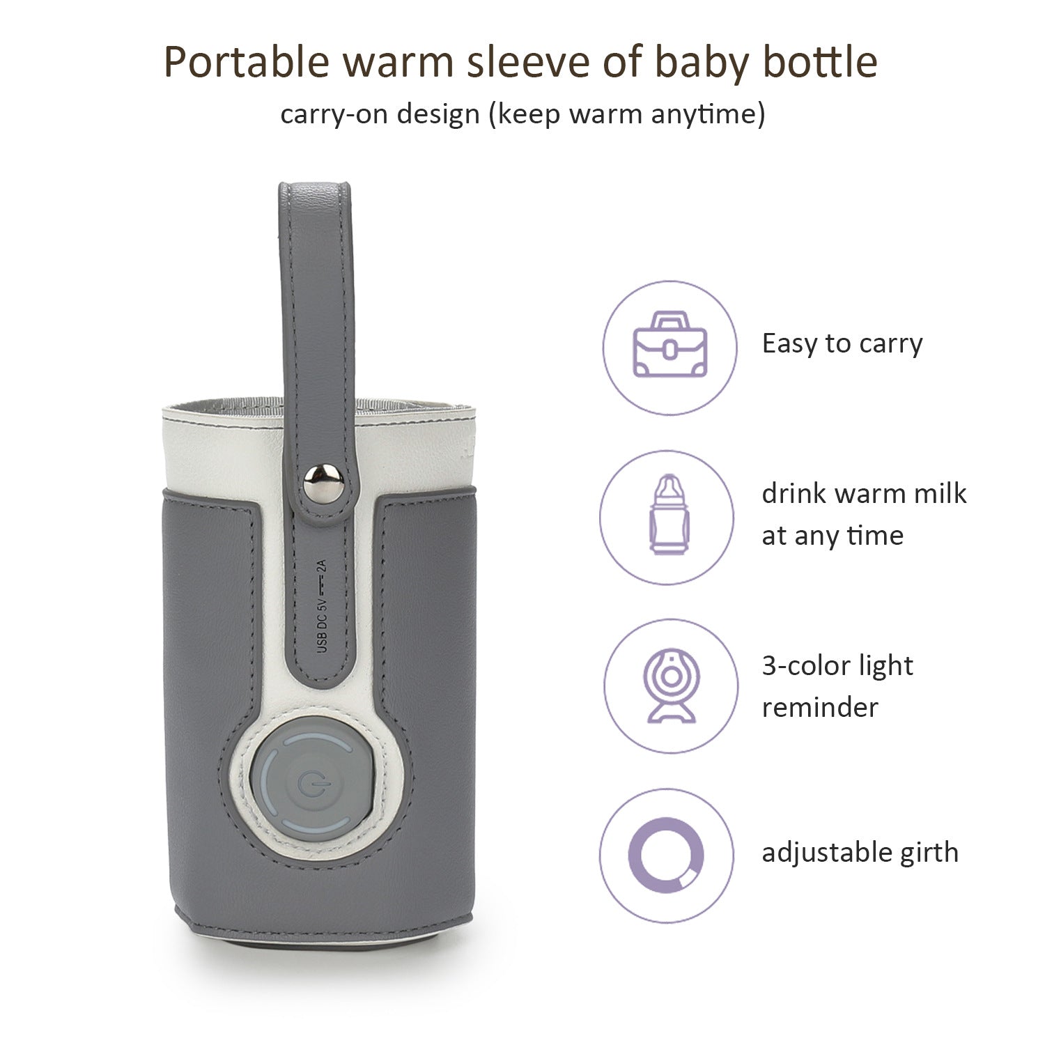 Warmer bag Warm milk bag leather three speed adjustable heating milk bottle bag car portable constant temperature heating cup sleeve - Korvel