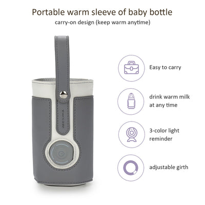 Warmer bag Warm milk bag leather three speed adjustable heating milk bottle bag car portable constant temperature heating cup sleeve - Korvel