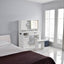 Vanity table with large sliding lighted mirror dressing table with 2 drawers storage shelves and upholstered stool white color - Korvel