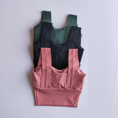 Yoga Bra Women Shockproof Sports Bra  Running Workout Gym Top Gathering Widened Shoulder Belt Bra Short Vest Tops - Korvel