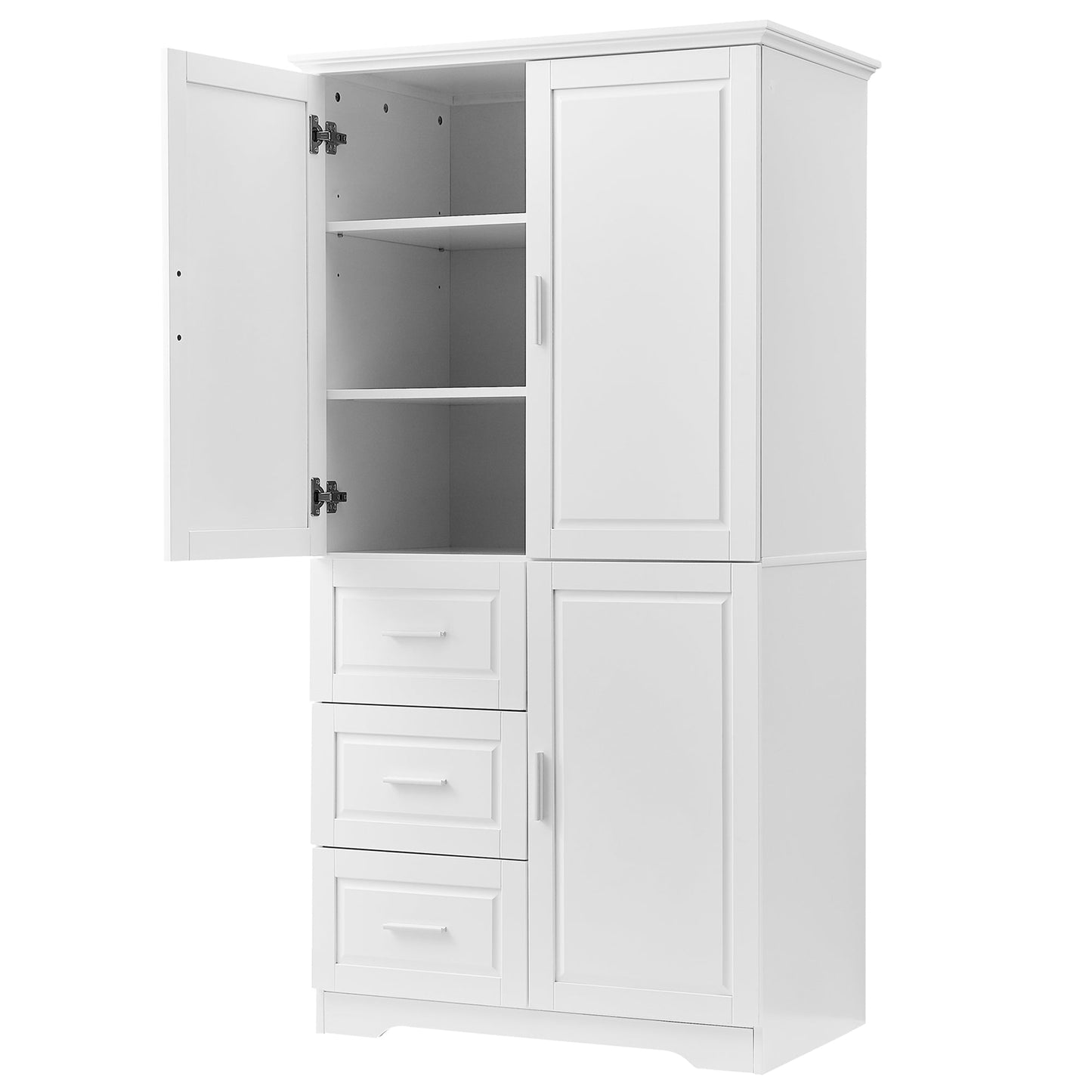 Tall and Wide Storage Cabinet with Doors for Bathroom/Office, Three Drawers, White - Korvel