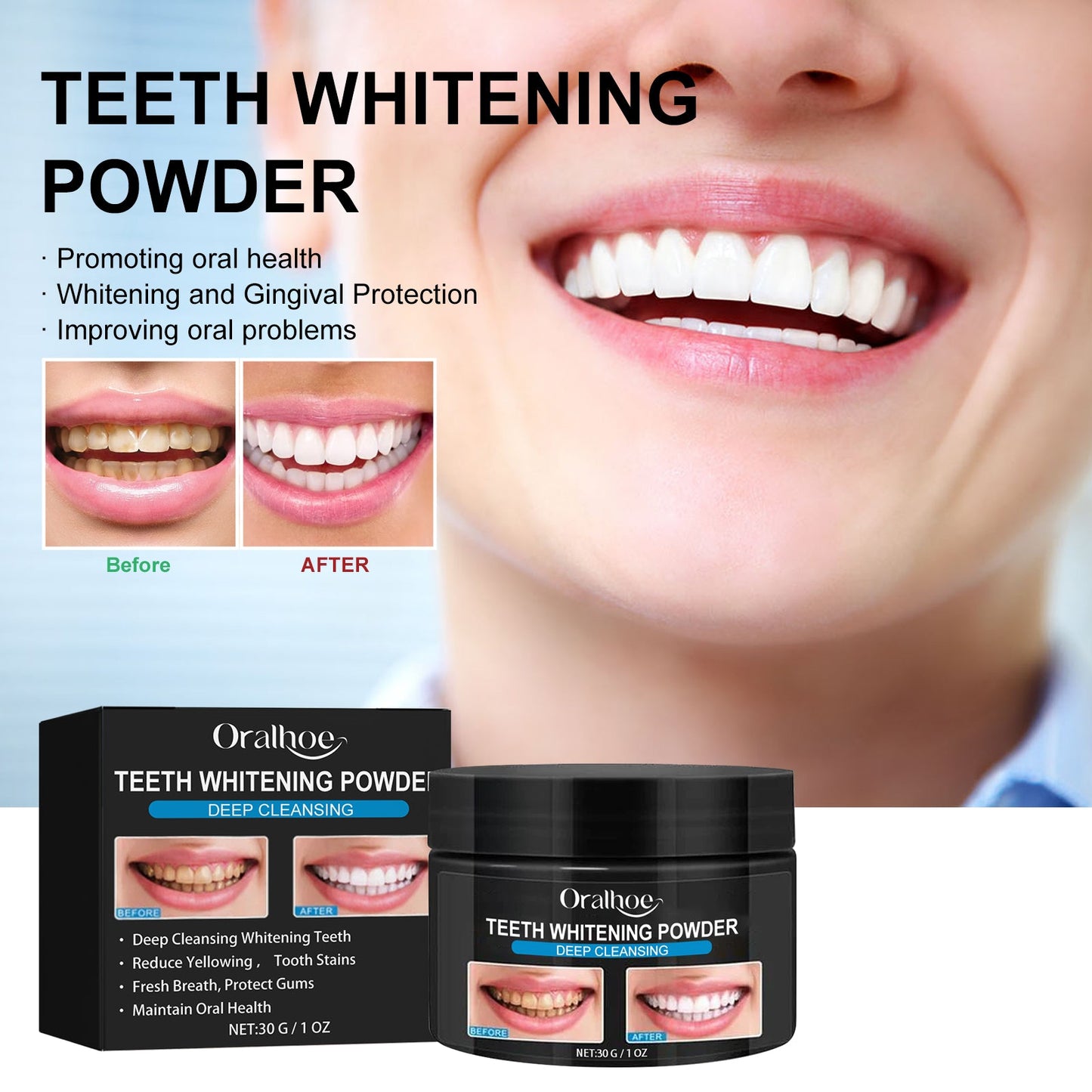 Teeth Whitening Powder, Teeth whitening beauty teeth cleaning tartar teeth yellow smoke teeth care for the mouth - Korvel
