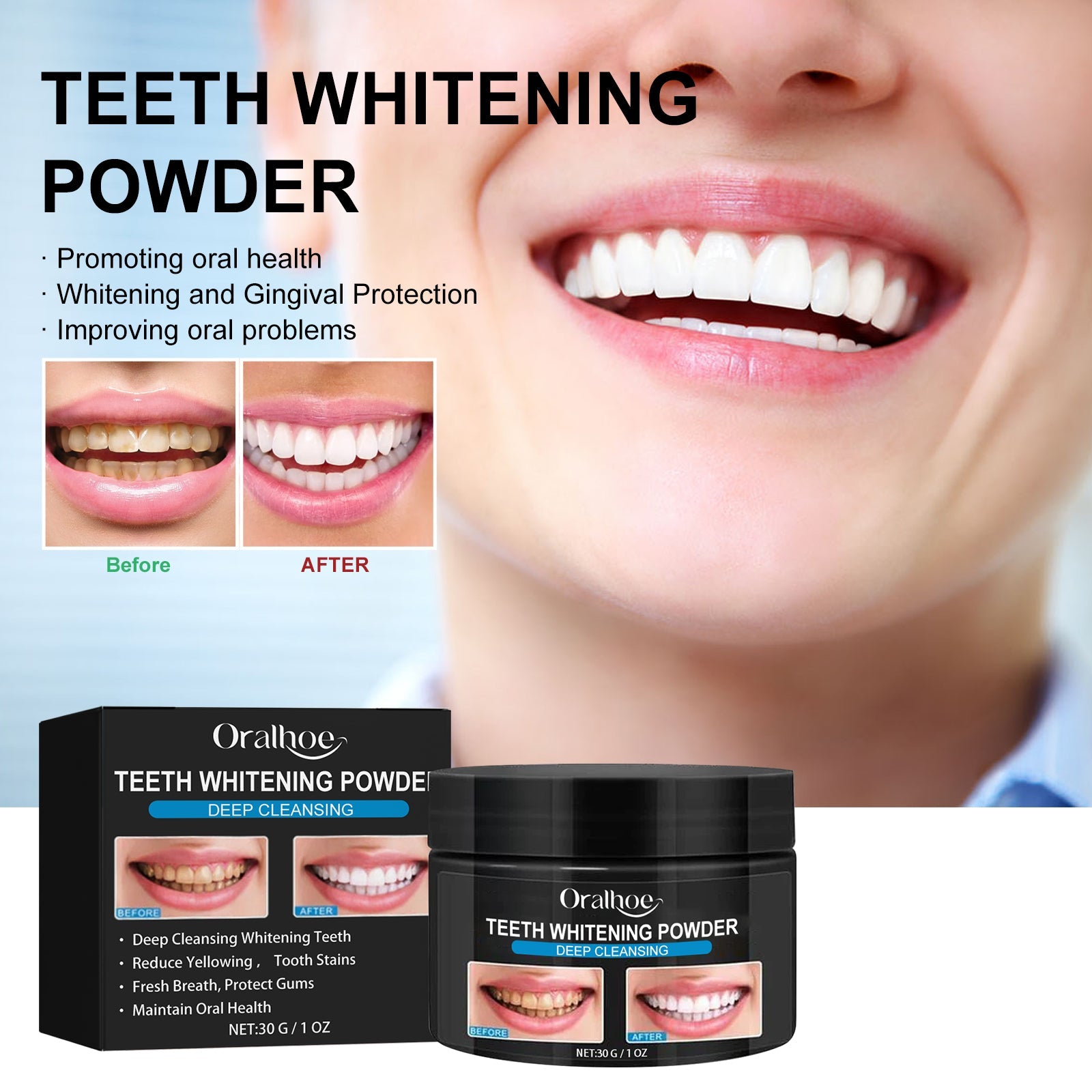 Teeth Whitening Powder, Teeth whitening beauty teeth cleaning tartar teeth yellow smoke teeth care for the mouth - Korvel