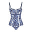 Blue and white porcelain print retro beach vacation hot spring swimsuit - Korvel