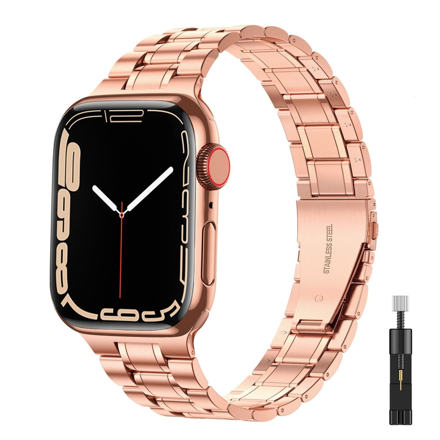 Suitable For Apple Watch S 3 4 5 iwatch S 7 8 9 Stainless Steel Metal Fine Steel Watch Chain With Five Beads - Korvel