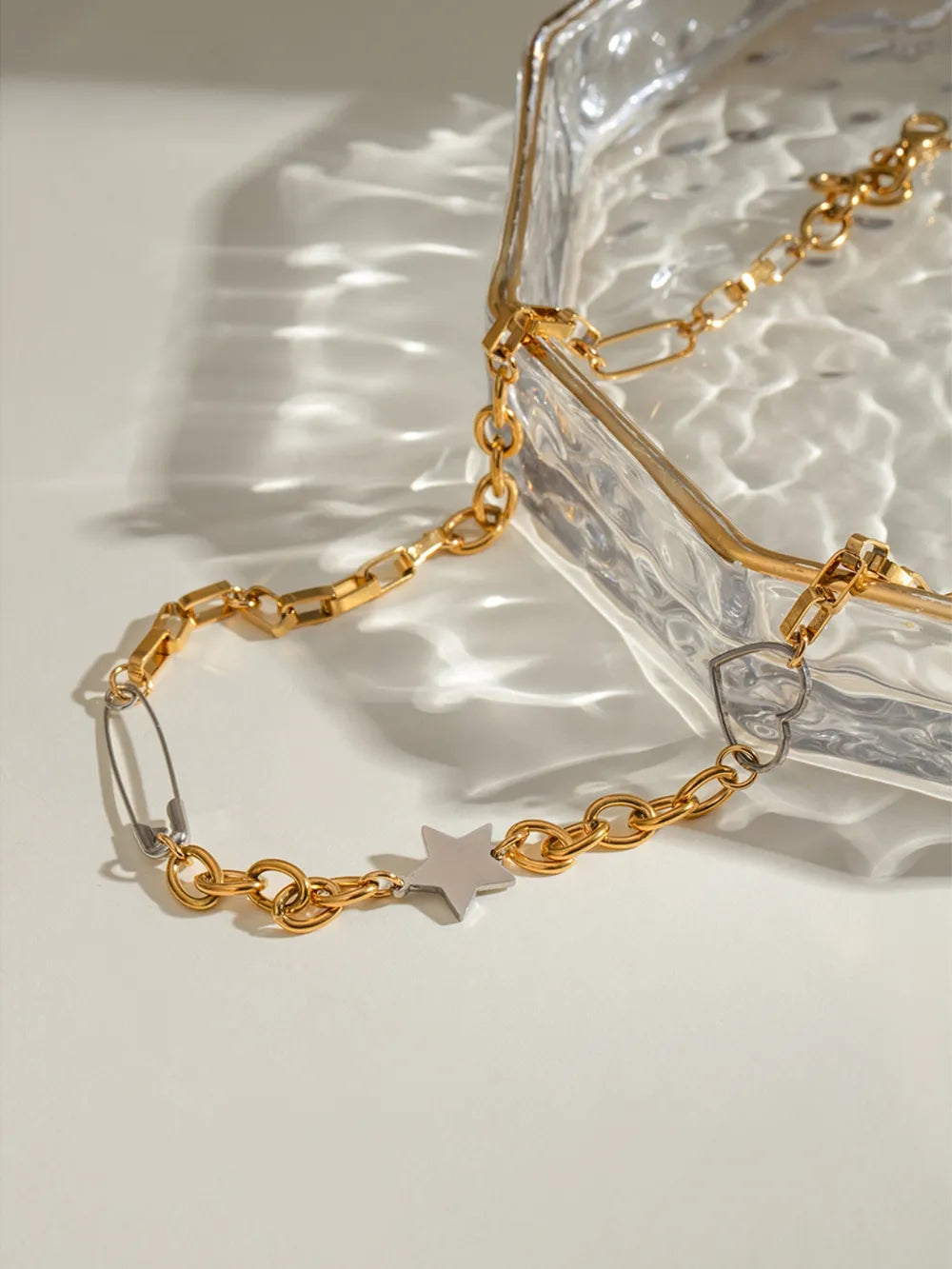 Collier Étoile Cœur en Acier Inoxydable Plaqué Or