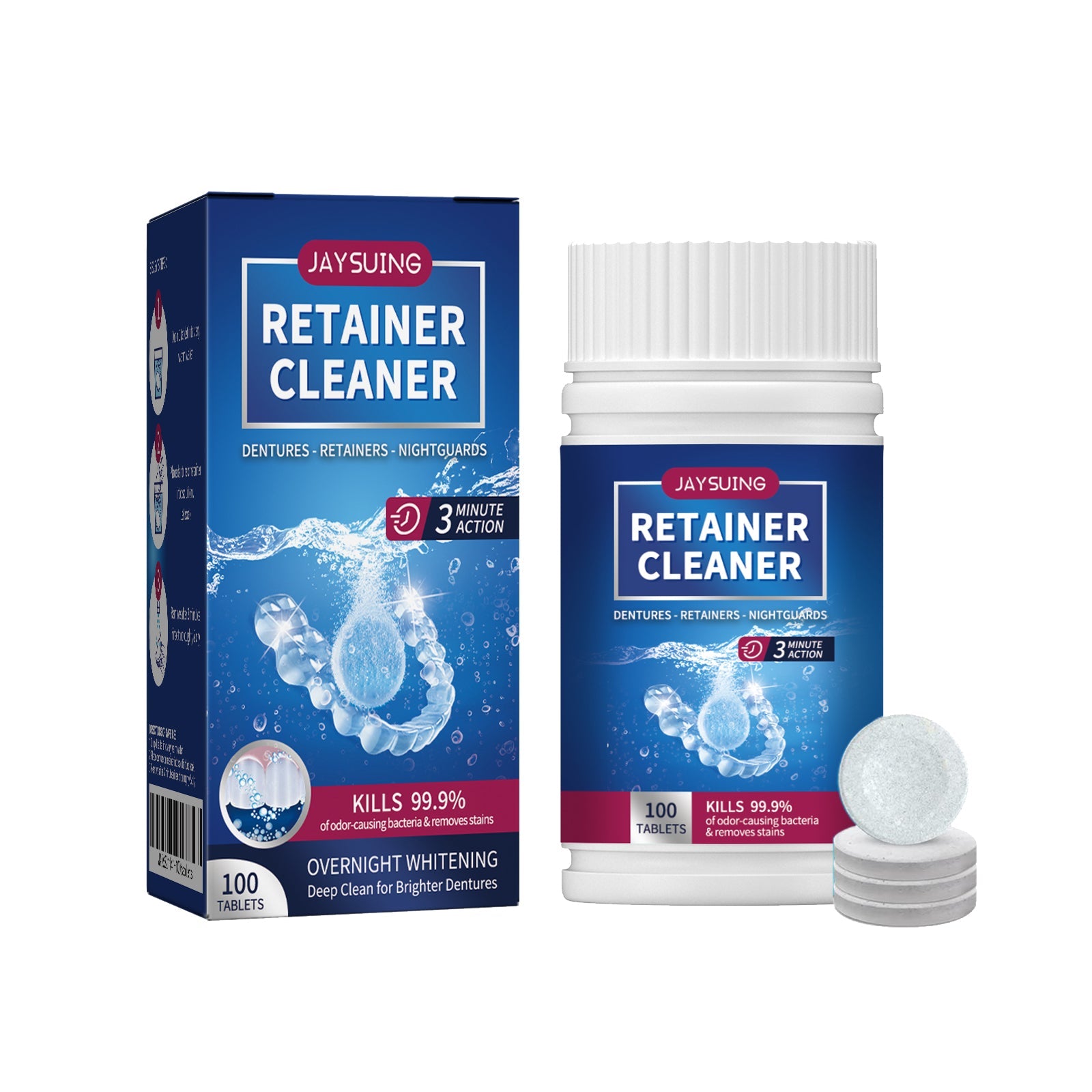 Denture Cleaning Tablet, White Denture Fresh Breath Oral Care Cleaning Tablet - Korvel