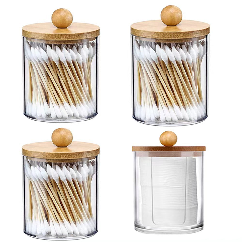 Bamboo cover cotton swab box portable round container cosmetic cotton puff storage box cotton swab makeup remover cotton box - Korvel