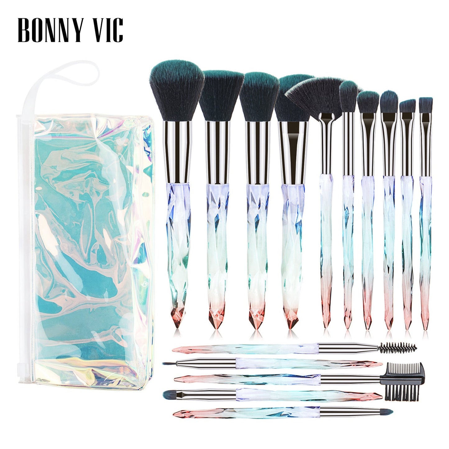 15 pcs Makeup Brushes Diamond Crystal Handle Makeup Tools Foundation Eyeshadow Brush - Korvel