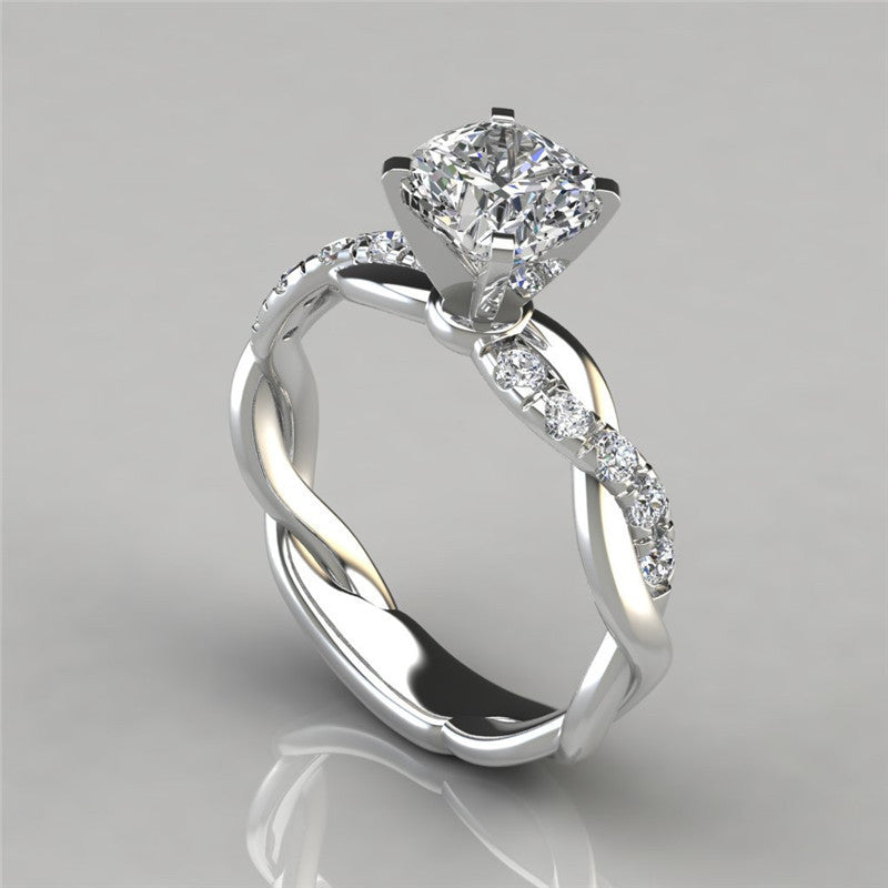 European and American jewelry 18k rose gold plated two-tone princess square diamond ring cross twist diamond ring - Korvel