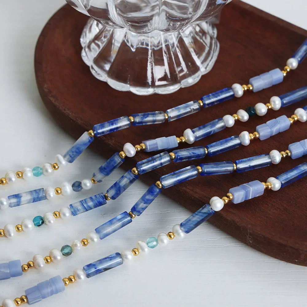 Freshwater Pearl and Titanium Steel Geometric Bead Necklace