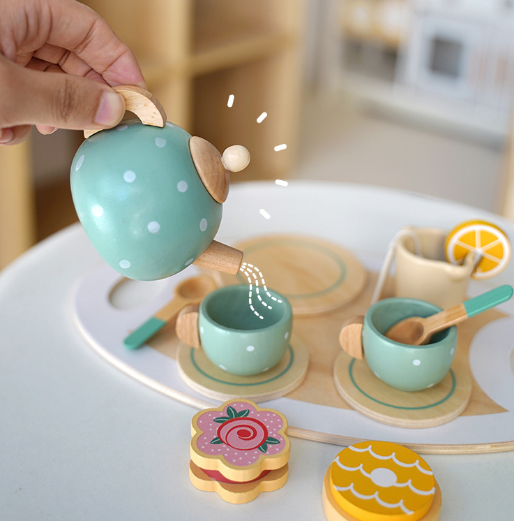 Children's Home Afternoon Tea Desserts Cake Sales Teapot Cups Tea Set Wooden Christmas Toys Gifts - Korvel
