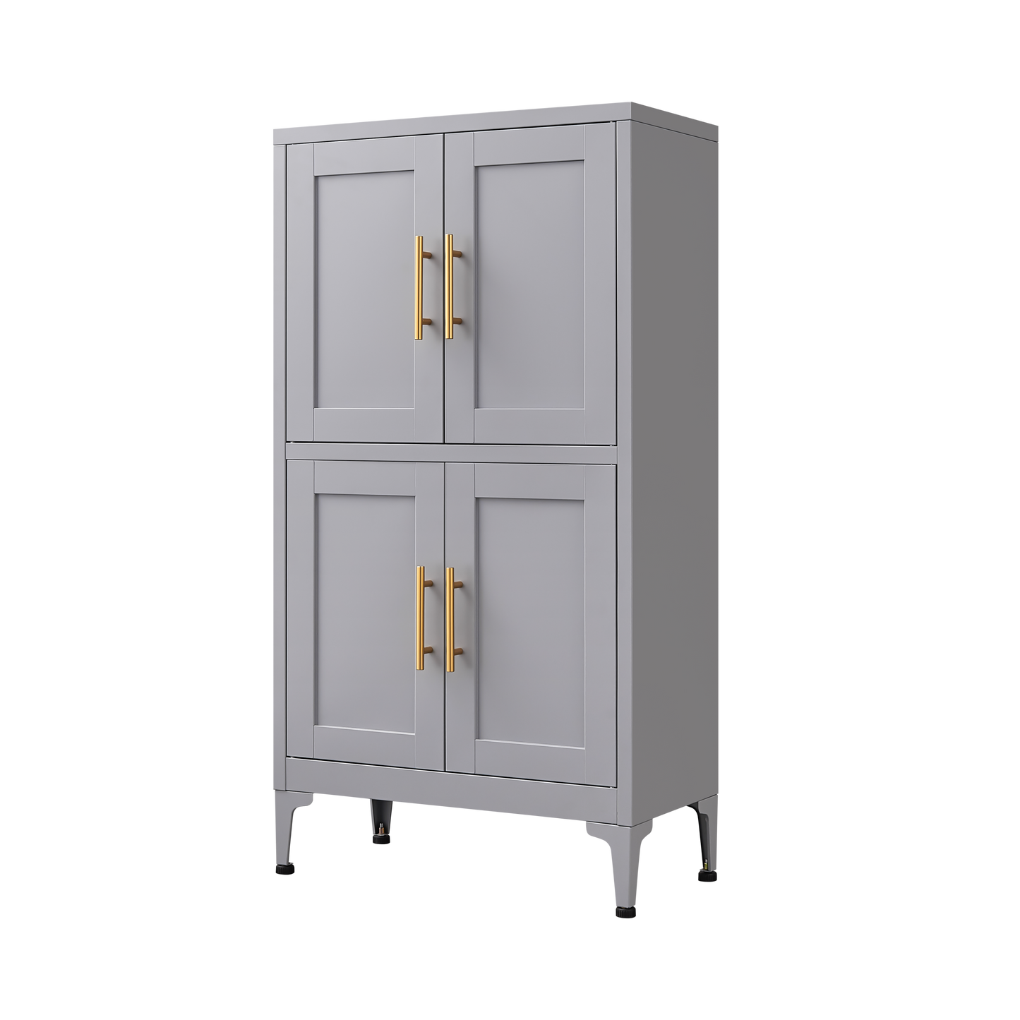 Grey metal kitchen storage cabinet, kitchen pantry storage cabinet with door and shelf, adjustable leveling feet - Korvel
