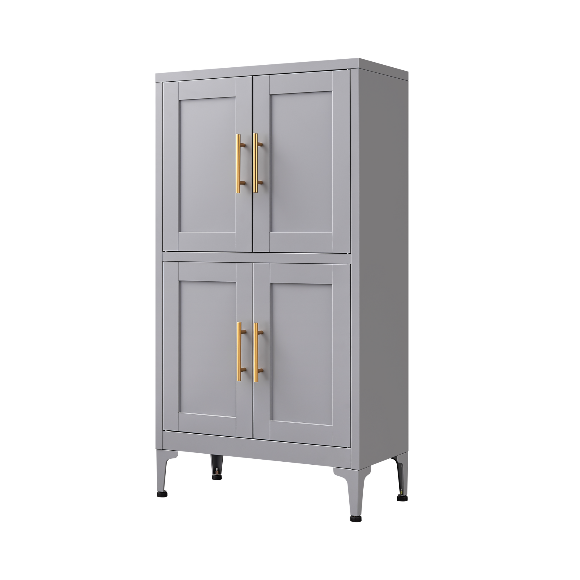 Grey metal kitchen storage cabinet, kitchen pantry storage cabinet with door and shelf, adjustable leveling feet - Korvel