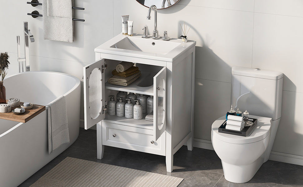 Meuble de salle de bain blanc de 24" avec lavabo et rangement
