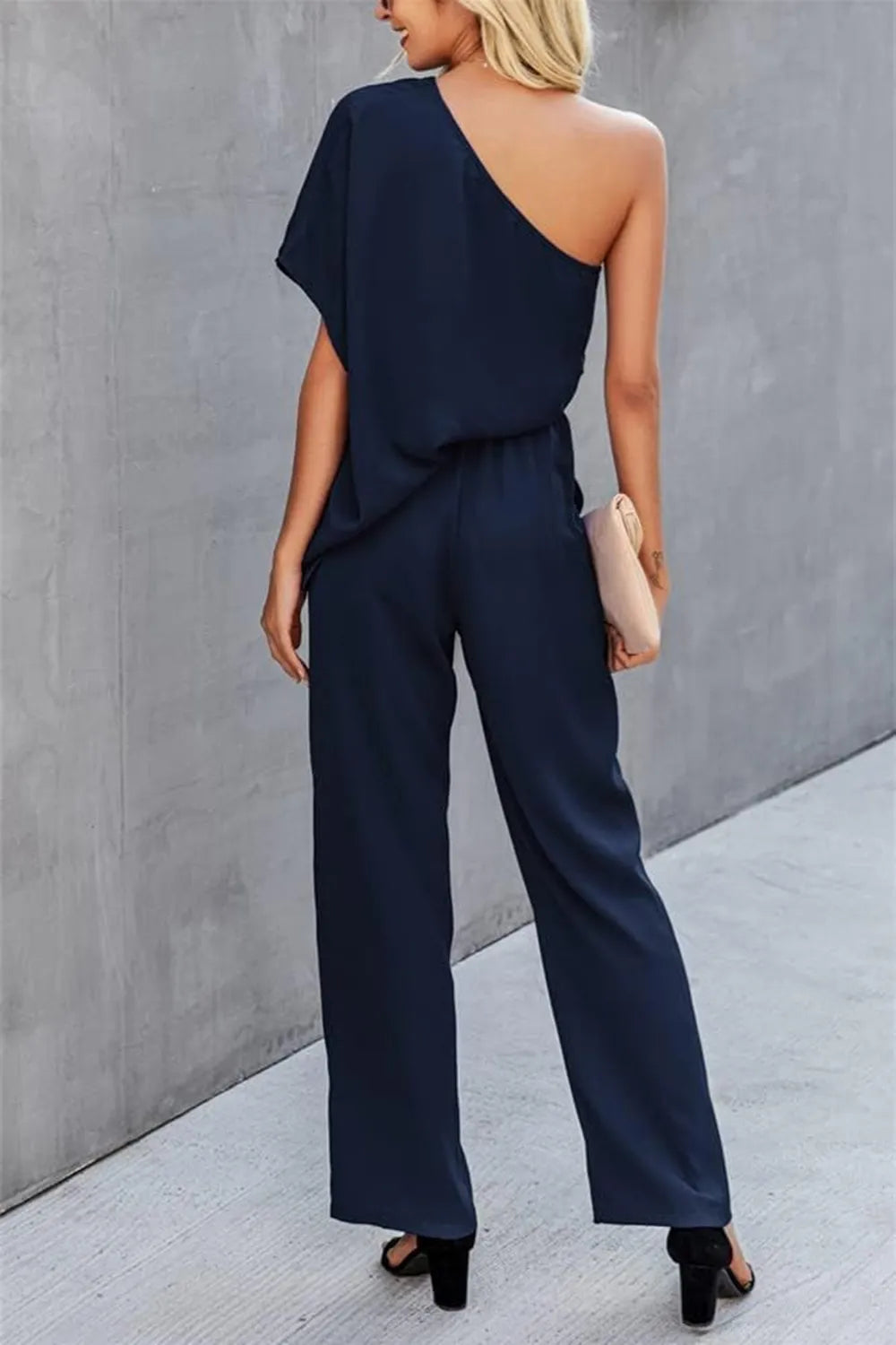 Single Shoulder Short Sleeve Jumpsuit - Korvel