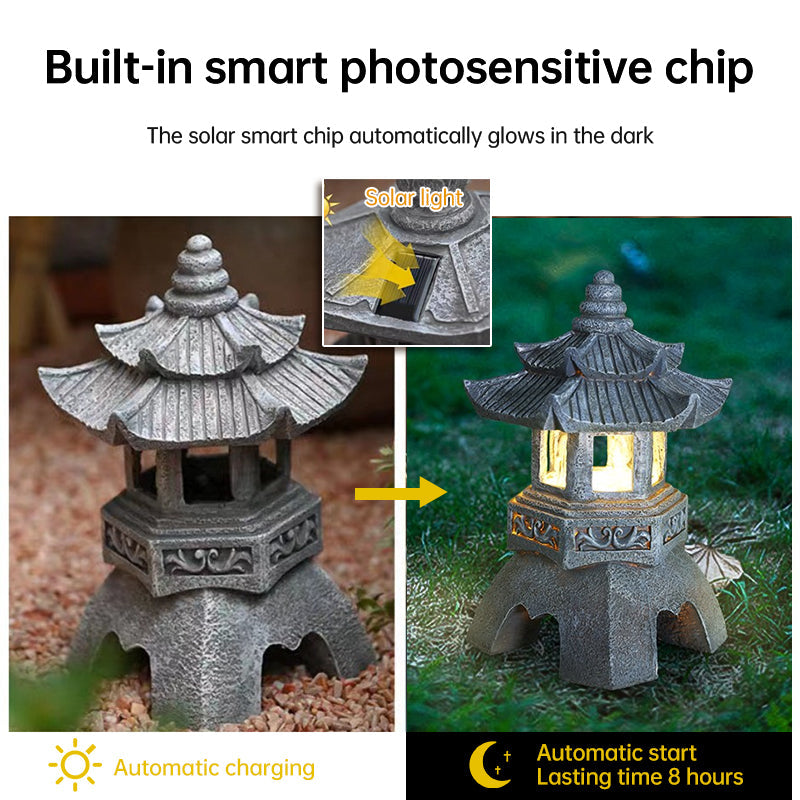 Solar-Powered Zen Garden Decor: Pagoda Lanterns & Statues - Korvel
