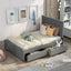 Linen Upholstered Platform Bed With Headboard and Two Drawers Full - Korvel