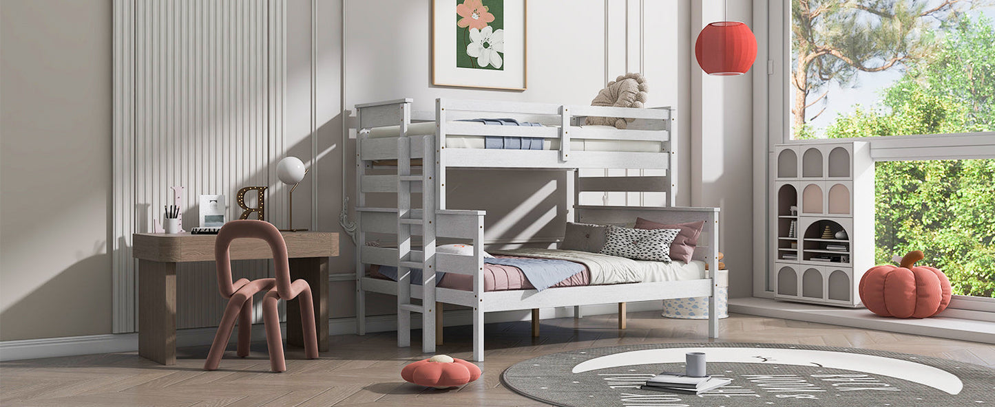 Wood Twin over Full Bunk Bed with Ladder White - Korvel