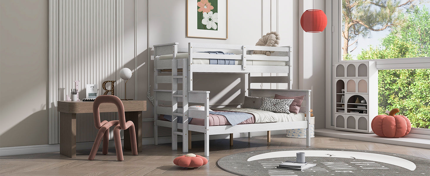 Wood Twin over Full Bunk Bed with Ladder White - Korvel