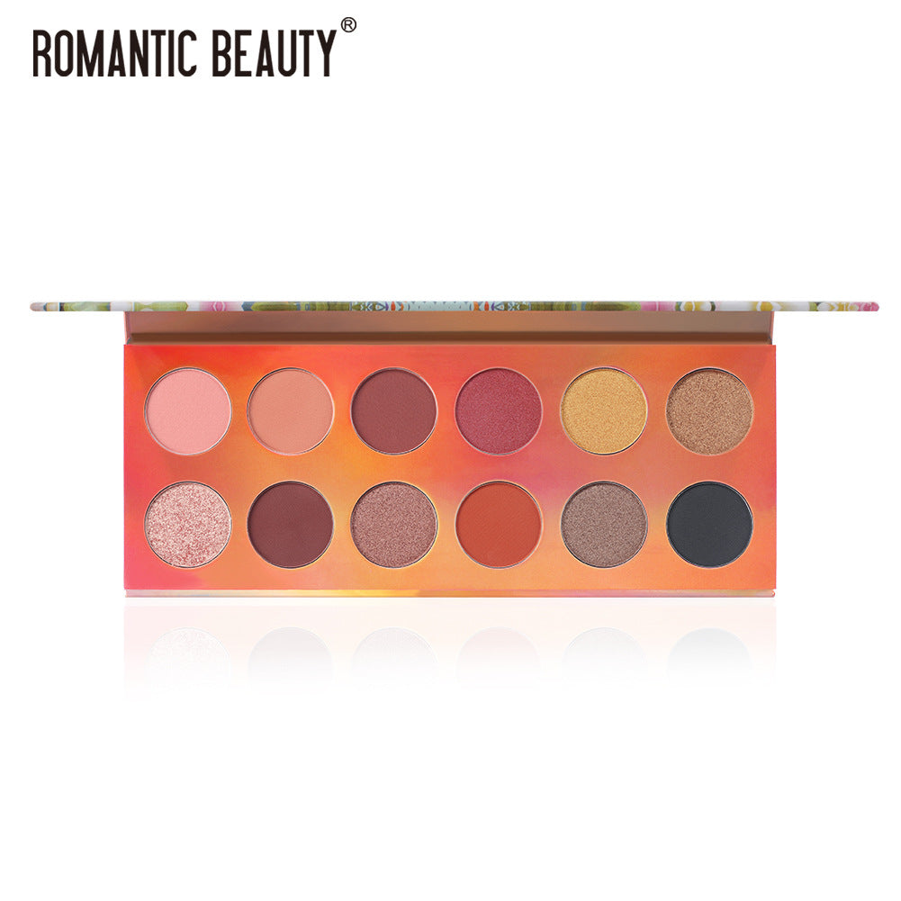 Romantic Beauty 12 Color Dazzle Eye Shadow Plate Pearlescent Matte Finish Eye Shadow Makeup - Korvel
