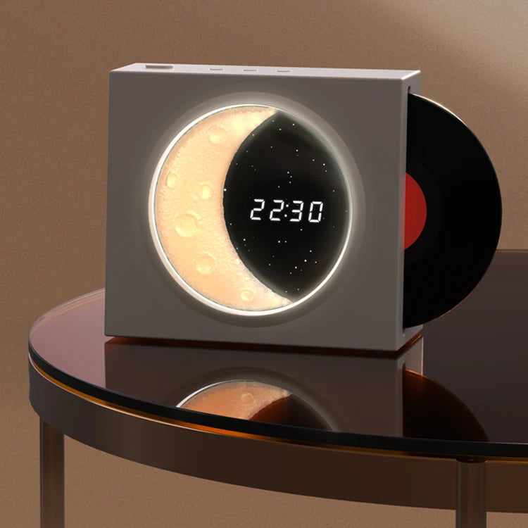 Creative Retro CD Design Bluetooth 3D Stereo Speaker Desktop Moon Lamp Clock Half Moon Starry Sky Atmosphere Night Light - Korvel