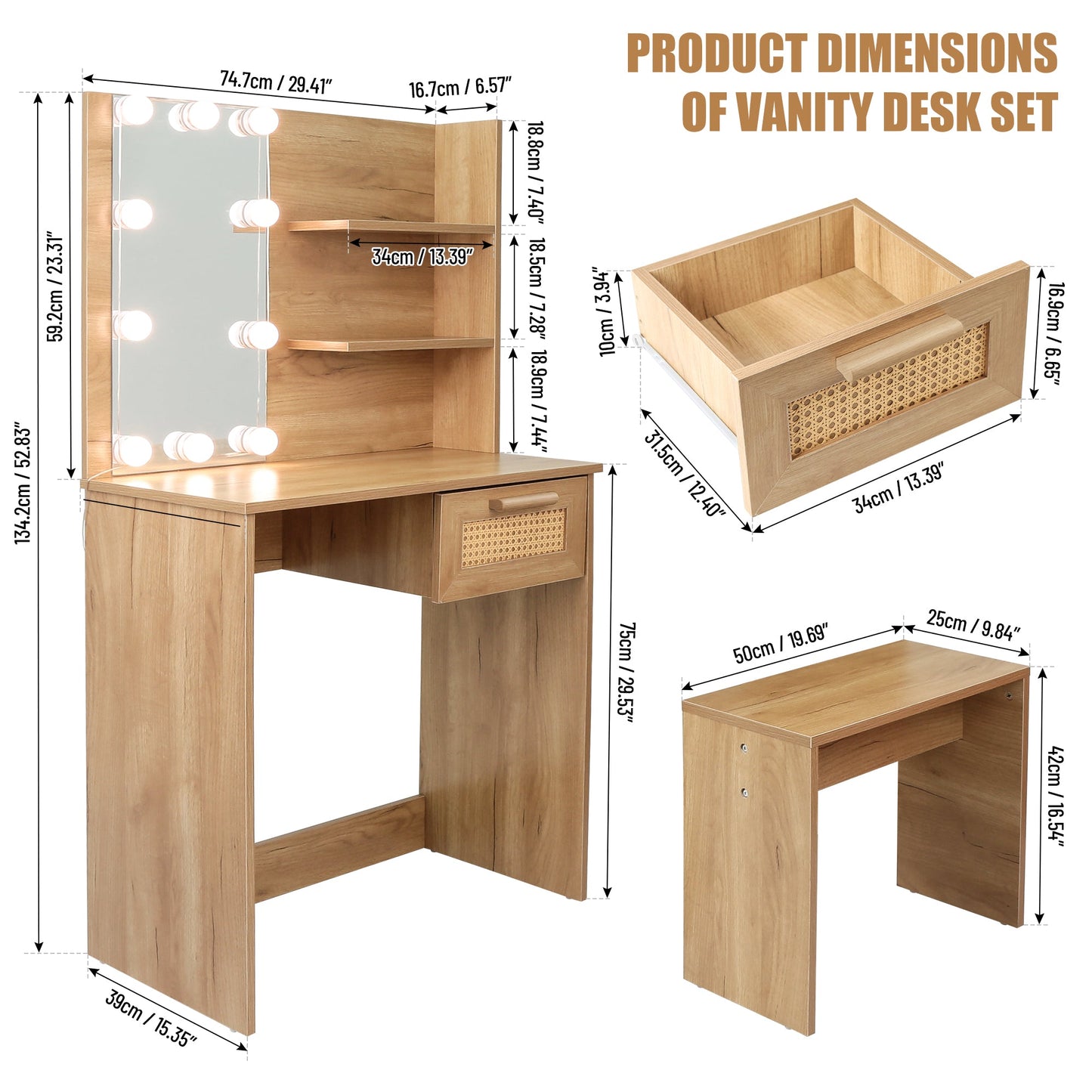 Elegant Bedroom Vanity Set with LED Mirror and Storage