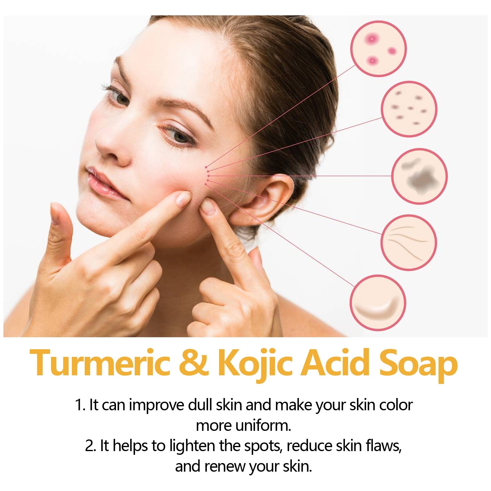 Turmeric & Kojic Acid Soap, Gently Clean Face Fade Spots Brighten Skin Tone Moisturize And Moisturize Even Skin Tone - Korvel