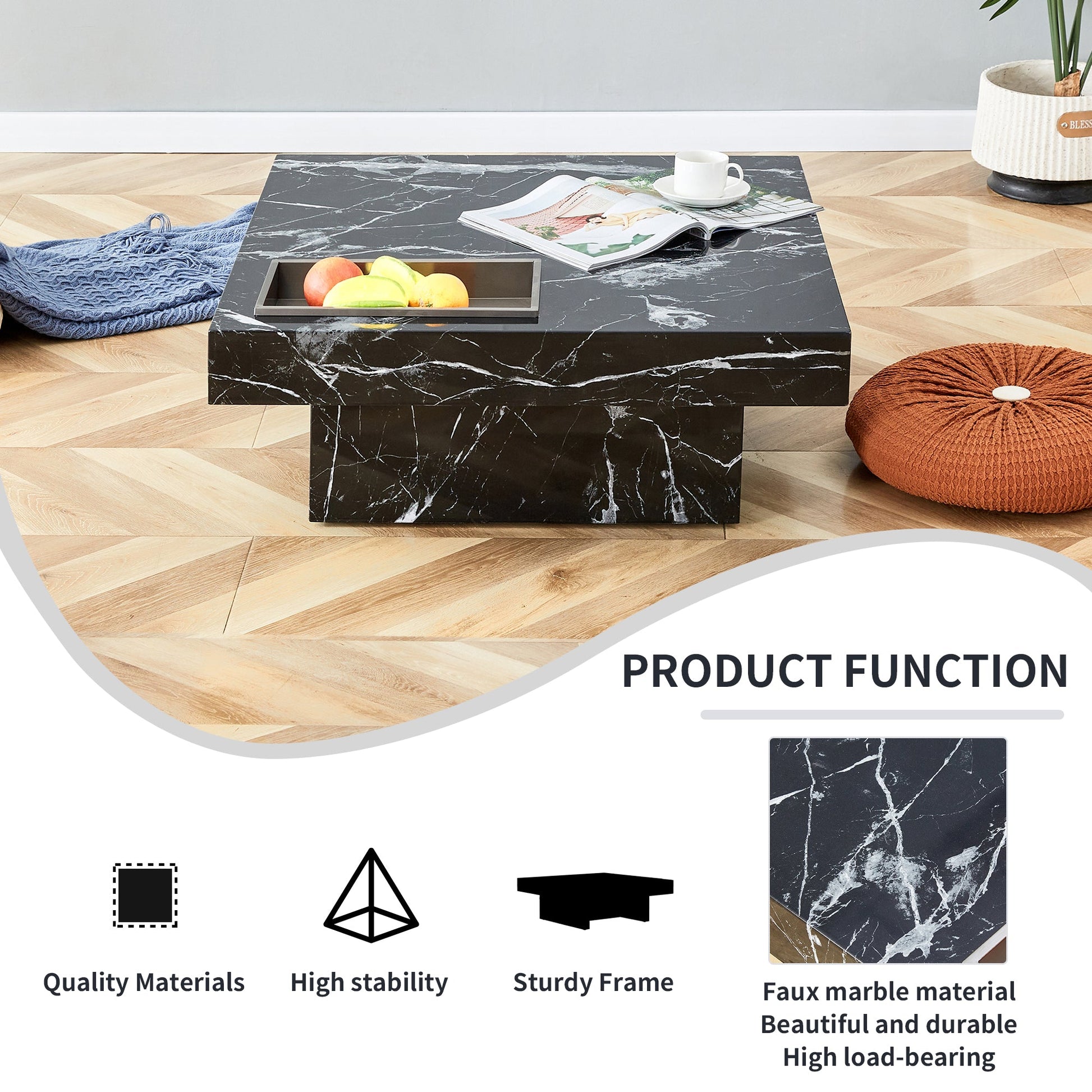 A modern and practical coffee table made of MDF material with black patterns - Korvel