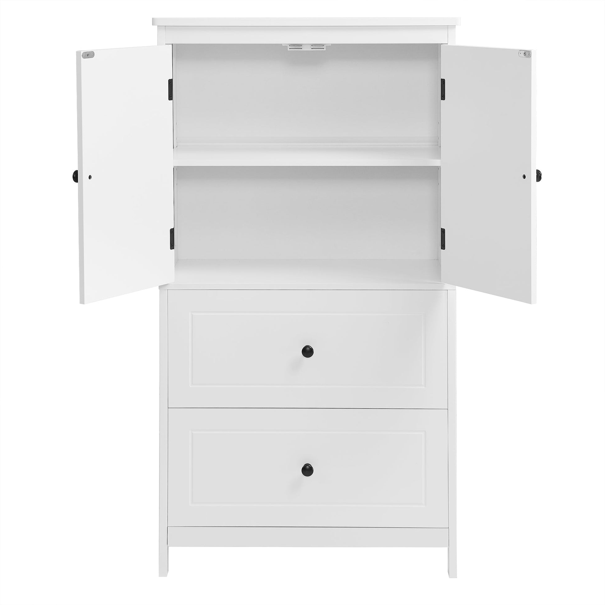 Bathroom Storage Cabinet, Cabinet with Two Doors and Drawers, Adjustable Shelf, MDF Board, White - Korvel