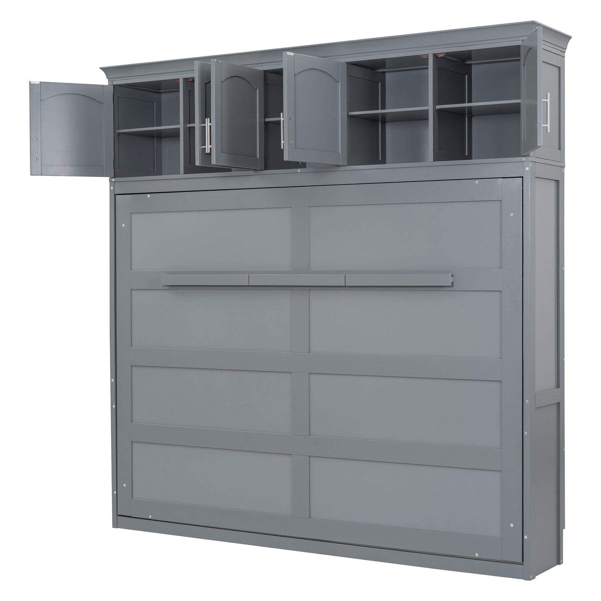 Full Size Murphy Bed Wall Bed with Top Cabinets,Gray - Korvel