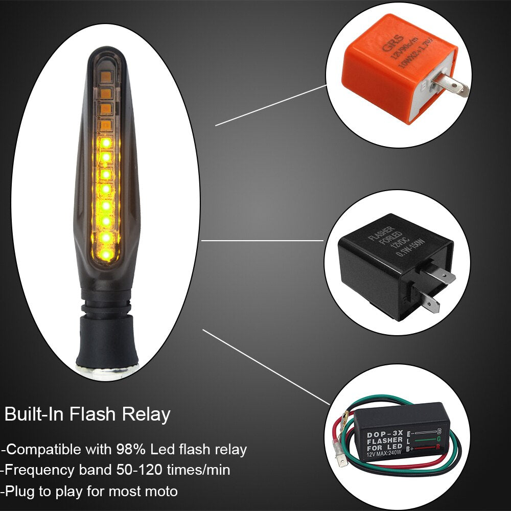 2PCS LED Motorcycle Turn Signals Light 12 SMD Tail Flasher Flowing Water Blinker IP68 Bendable Motorcycle Flashing Lights - Korvel