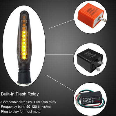 2PCS LED Motorcycle Turn Signals Light 12 SMD Tail Flasher Flowing Water Blinker IP68 Bendable Motorcycle Flashing Lights - Korvel