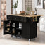 Kitchen trolley with rubber wood leaf countertop, 5-wheel kitchen island, storage cabinet and 3 dining drawers, black - Korvel