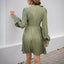 Elegant V-Neck Long Sleeve Pleated Midi Dress for Women