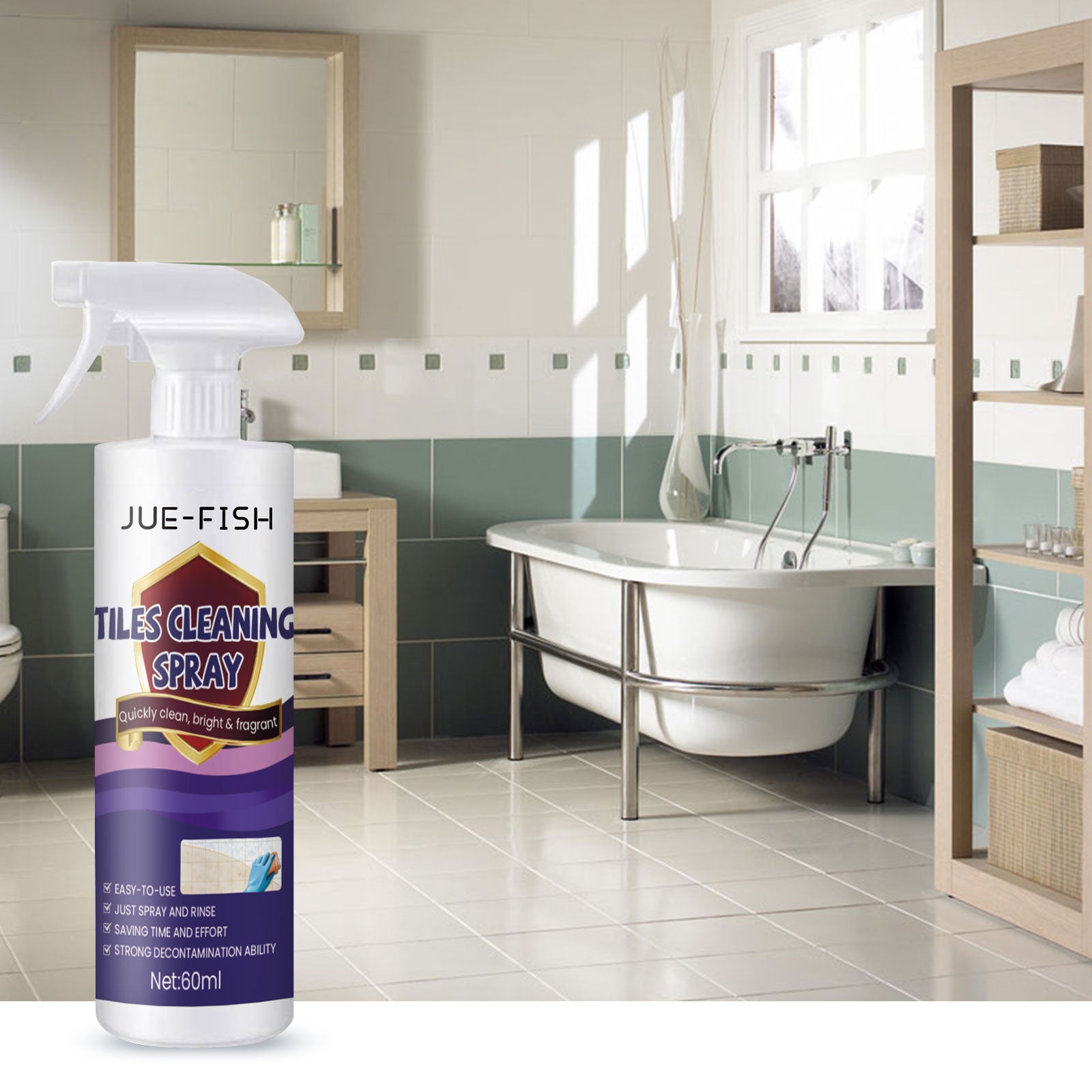 Jue-fish Tile Cleaning Spray, Kitchen Bathroom Wall Floor Tile Decontaminating Cleaning Spray - Korvel