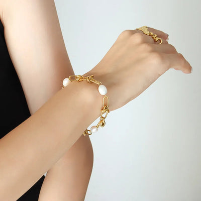 Freshwater Pearl Titanium Steel Bracelet - Korvel