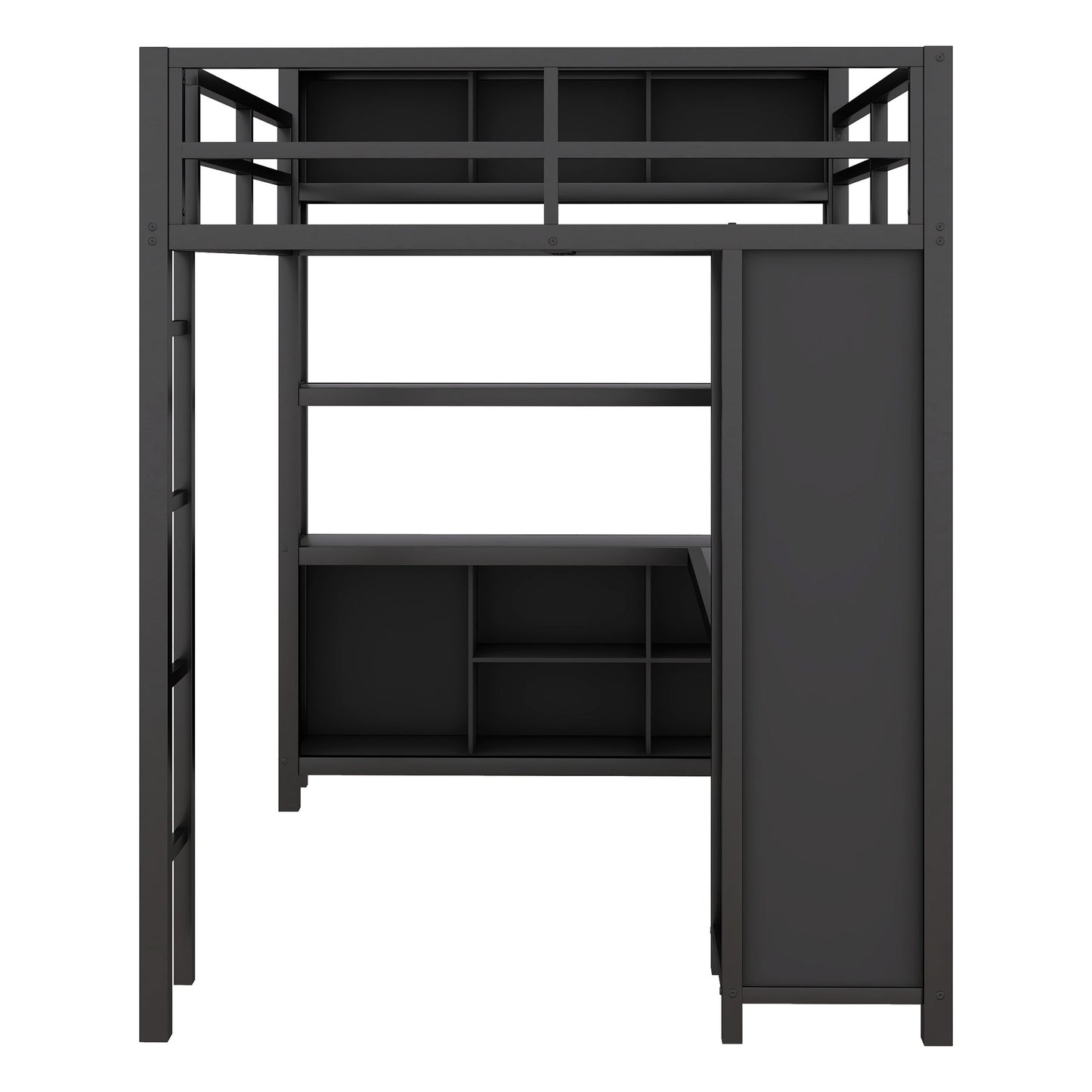 Lit mezzanine en métal premium avec armoire et bureau