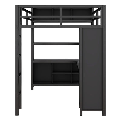 Premium Metal Loft Bed with Wardrobe and Desk